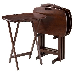 5pc Lucca TV Set Walnut Finish - Winsome: Portable Folding Tables, MDF Top, Wood Legs, Stand Included - 1 of 4