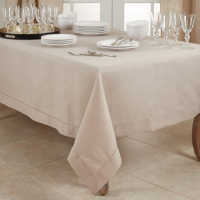 Taupe Square Polyester Tablecloth with Hemstitch Border