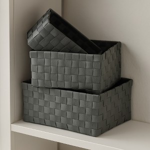 Evideco French Home Goods Checkered Woven Strap Storage Baskets Totes Set of 3 Gray - 1 of 4