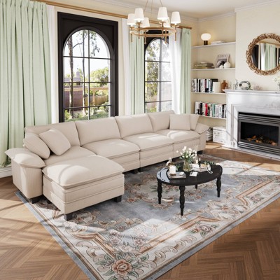 Captiva Designs Cloud Modular Sectional Sofa, 157.5" L-Shaped Couch with Movable Ottoman, 5-Seater