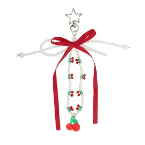 Unique Bargains Star Ribbon Handbag Charm Wine Red White 1 Pc - 1 of 4