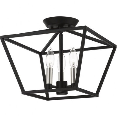 Devone 3-Light Black and Brushed Nickel Semi-Flush Mount