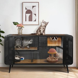 55.12" Cat House With 2 Sliding Tempered Glass Doors, Metal Spacious Pet Kennel For Living Room Hallway Study Room And Other Spaces - 1 of 4