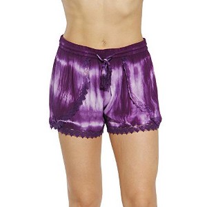 Riviera Sun Women's Tie-Dye Boho Shorts – Lightweight Rayon Summer Lounge Shorts with Crochet Trim and Drawstring Waist - 1 of 1
