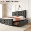 Linen Upholstered Platform Bed Frame with 4 Storage Drawers & Button Tufted Headboard – No Box Spring Needed, Diamond Stitched Design - 4 of 4