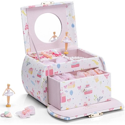 Kids Musical Jewelry Box for Girls with Drawer, Music Box with Ballerina and Stickers