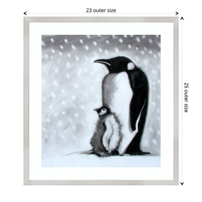 Father and Son Penguins Black and White Framed Print