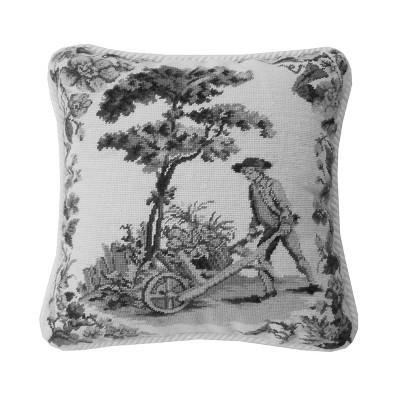 C&F Home Colonial Williamsburg 14" x 14" Black Toile Needlepoint Throw Pillow