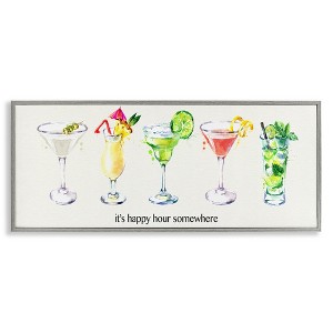 Stupell Industries Happy Hour Somewhere Cocktails Framed Giclee Art, Gray, 24" x 10" - 1 of 4
