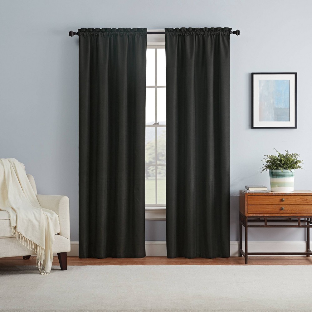 Photos - Curtains & Drapes Eclipse 42"x84"  Blackout Braxton Thermaback Window Curtain Panel Black: Thermal Insulated, Modern Style, OEKO-TEX Certified 