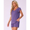 INSPIRE CHIC Women's 2 Piece Lounge Set Knit Short Sleeve Tee and Shorts Pajama Set with Pockets - 3 of 4