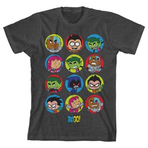 Teen Titans Go Character Circles Boy's Charcoal Heather T-shirt - 1 of 3
