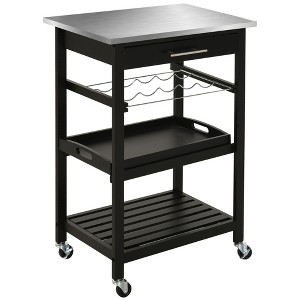 HOMCOM Kitchen island Cart Rolling Trolley Utility Serving Cart with Stainless Steel Tabletop, Rack & Drawer - 1 of 4