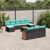 vidaXL 11 Piece Patio Sofa Set with Cushions Black Poly Rattan - 2 of 4