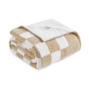 Itopfox Checkered Throw Blanket for Couch, Super Soft & Cozy Warm Knit Blanket, Reversible Fluffy Checker Throw for Sofa or Bed in Classic Beige - 1 of 4