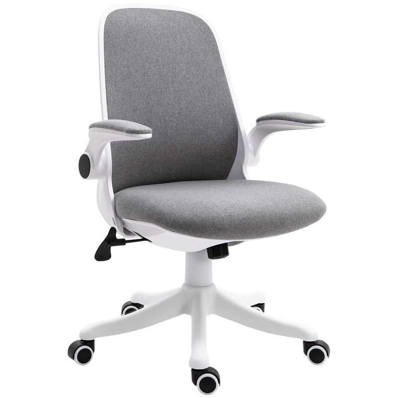 Vinsetto Linen-Touch Fabric Office Desk Chair Swivel Task Chair with Adjustable Lumbar Support, Height and Flip-up Padded Arms, 4 of 8