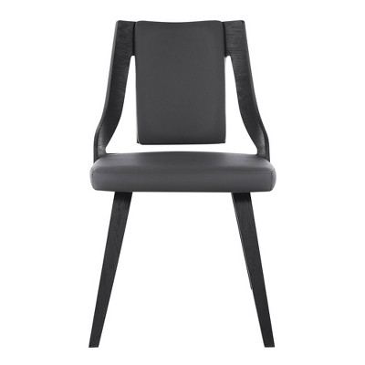 Gray Faux Leather and Black Wood Side Chair Set