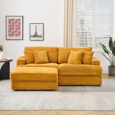 CENGHU 82 Inches Corduroy Sofa, Sectional Sofa, Storage Feet +4 Throw Pillows, L Shaped Sofa Couches for Living Room, Office