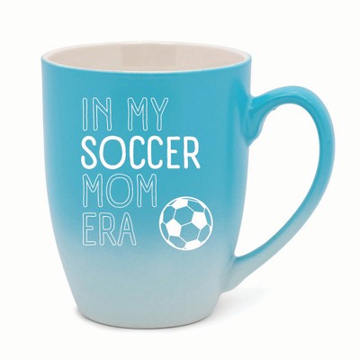 Elanze Designs In My Soccer Mom Era Two Toned Ombre Matte 10 ounce New Bone China Coffee Tea Cup Mug For Your Favorite Morning Brew, Teal and White