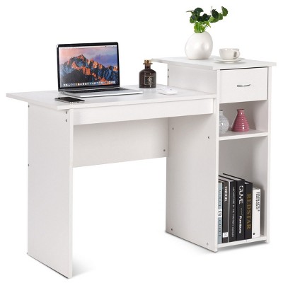 Costway Computer Desk PC Laptop Table w/ Drawer and Shelf Home Office Furniture White