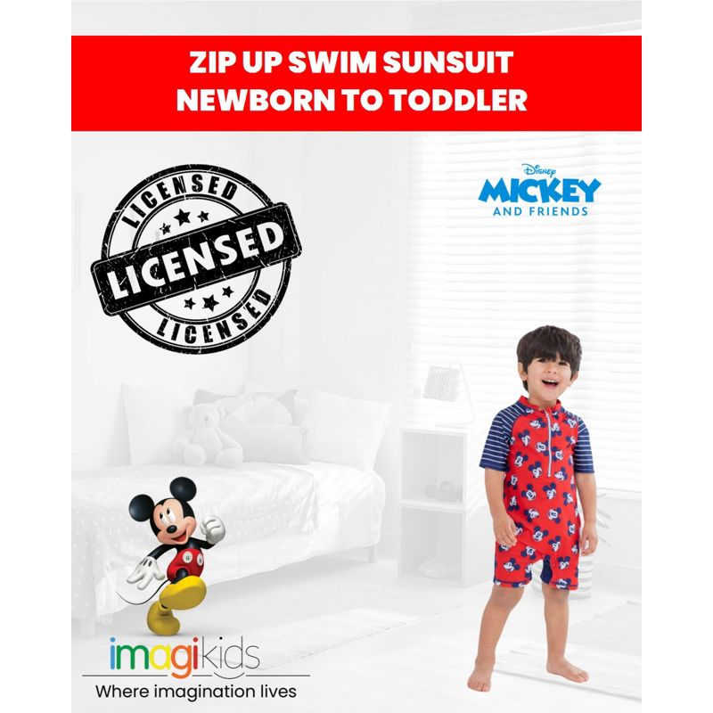 Disney Mickey Mouse Toy Story Baby Zip Up Swim Sunsuit Newborn to Infant, 2 of 9