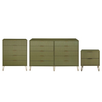 Manhattan Comfort Dumbo 3pc 5 Drawer Dresser, 10 Drawer Dresser and Nightstand Set