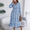 Women's Summer Fall lantern Long Sleeve Smocked Waist Floral Maxi Boho Dress Wrap V Neck Ruffle Hem Long Dress - 2 of 4