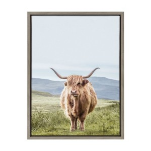 Kate and Laurel Sylvie Highland Cow Mountain Landscape Framed Canvas by The Creative Bunch Studio, 18x24, Gray - 1 of 4