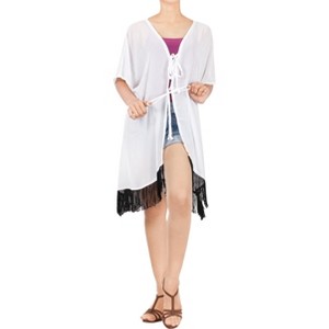 LA LEELA Women's Open Front Summer Vacation Beachwear Short Bathing Suit Cardigan Holiday Swimwear Duster Beach Swim - 1 of 4