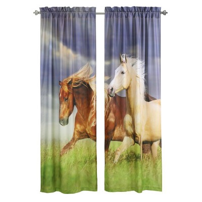 Photo Real Horses Light Filtering Polyester Curtain Panel Pair, 37" x 84"