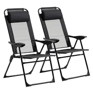 Resenkos Folding Patio Dining Chairs Set Of 2 - Black Outdoor Deck Chairs With Adjustable Sling Backs, Versatile Camping Chairs, Black - 1 of 4