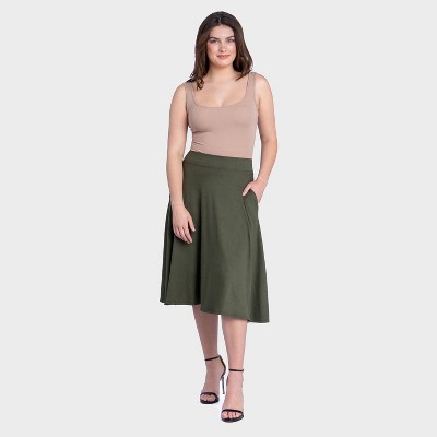 24seven Comfort Aapparel Womens Pleated Elastic Waist Pocket Midi Skirt