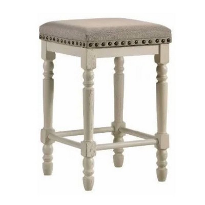 16" Tasnim Counter Height Barstool: Linen Upholstery, Nailhead Trim - Acme Furniture
