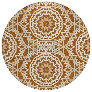 Orange Copper And Beige Floral Medallion Washable Indoor Outdoor Area Rug - 1 of 4