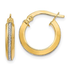 Black Bow Jewelry 3mm Glitter Infused Round Hoop Earrings in 14k Yellow Gold, 14mm - 1 of 4