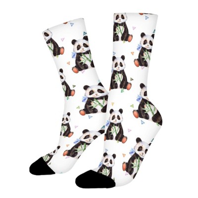 Cute Pandas Women Printed Crew Socks Funny Funky Socks Soft Polyester Novelty Gifts for Artists Men
