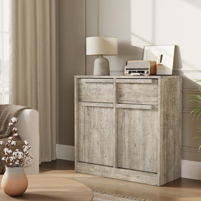 Garvee Sideboard Buffet Cabinet with Storage Drawers, 4-Door Kitchen Cabinet with Wood Handles, Modern Console Table for Dining Room, Entryway