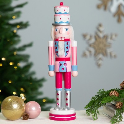 15" Pink and Blue Cake King Nutcracker Christmas Figure