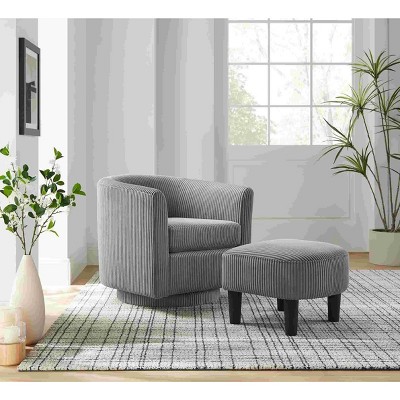 CAVINAS Corduroy Fabric Swivel Accent Chair with Ottoman,Modern Upholstered Swivel Arm Chairs,Reading Chairs for Living Room