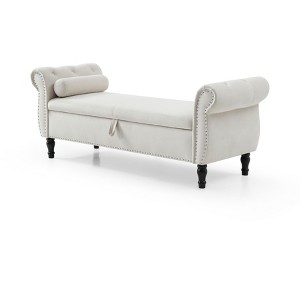 NicBex Modern 63" Storage Bench Leather Accent Stools with Rolling Arms and Nailhead Trims for Bedroom and Entryway - 1 of 4