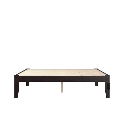 Espresso Queen Wood Frame Bed with USB Charger