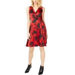 I.N.C International Concepts Womens Floral Tie-Waist Surplice Dress, Red, 12 - 1 of 1