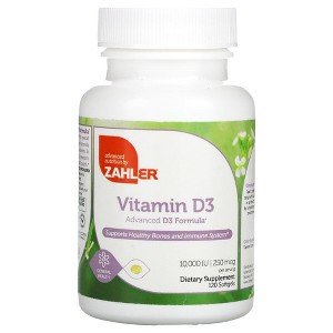 Zahler Vitamin D3 10,000IU Advanced Formula, Supports Healthy Bones & Immune System, Kosher Dietary Supplement - 120 Softgels - 1 of 2