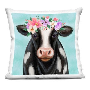 Stupell Industries Farm Cow Calf Pink Floral Blossom Crown Indoor Decorative Throw Pillow, 18 x 18 - 1 of 3