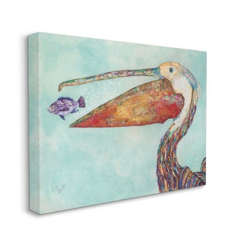Stupell Industries Pelican's Lost Supper Fish And Patterned Feathers  Gallery Wrapped Canvas Wall Art, 30 X 40 : Target