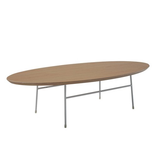 Leisuremod Rossmore Modern Oval Coffee Table With White Steel Frame In ...