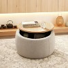TIRAMISUBEST Round Storage Ottoman Linen 2-in-1 End Table Footstool MDF Top and Linen Upholstery for Living Room - 2 of 4