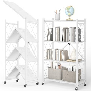 HONGGE Foldable Storage Shelves with Wheels, Heavy Duty Metal Shelving, No Assembly Organizer Wire Shelf Rack for Garage Kitchen, Pantry - 1 of 4