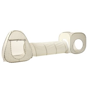 3 Sprouts Kids Recycled Fabric 3-in-1 Play Tent & Tunnel Set - Gingham Beige - 1 of 4