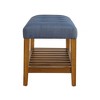 Simple Relax Fabric and Wood Bench in Blue and Oak Finish - 3 of 4